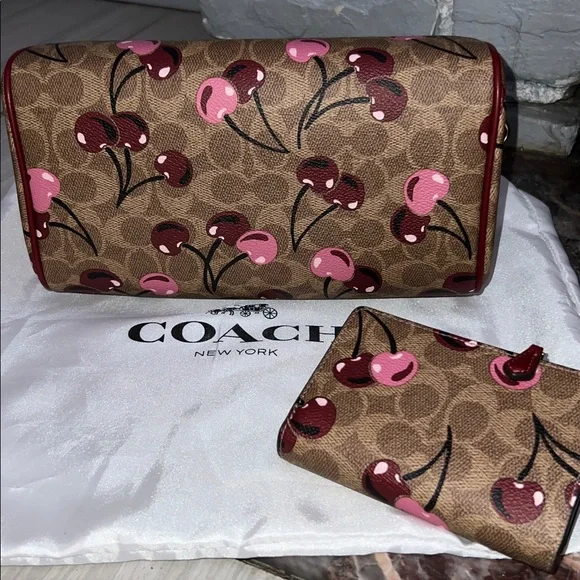 Coach Cherry Print Brown and Pink Satchel Set - Picture 3 of 5